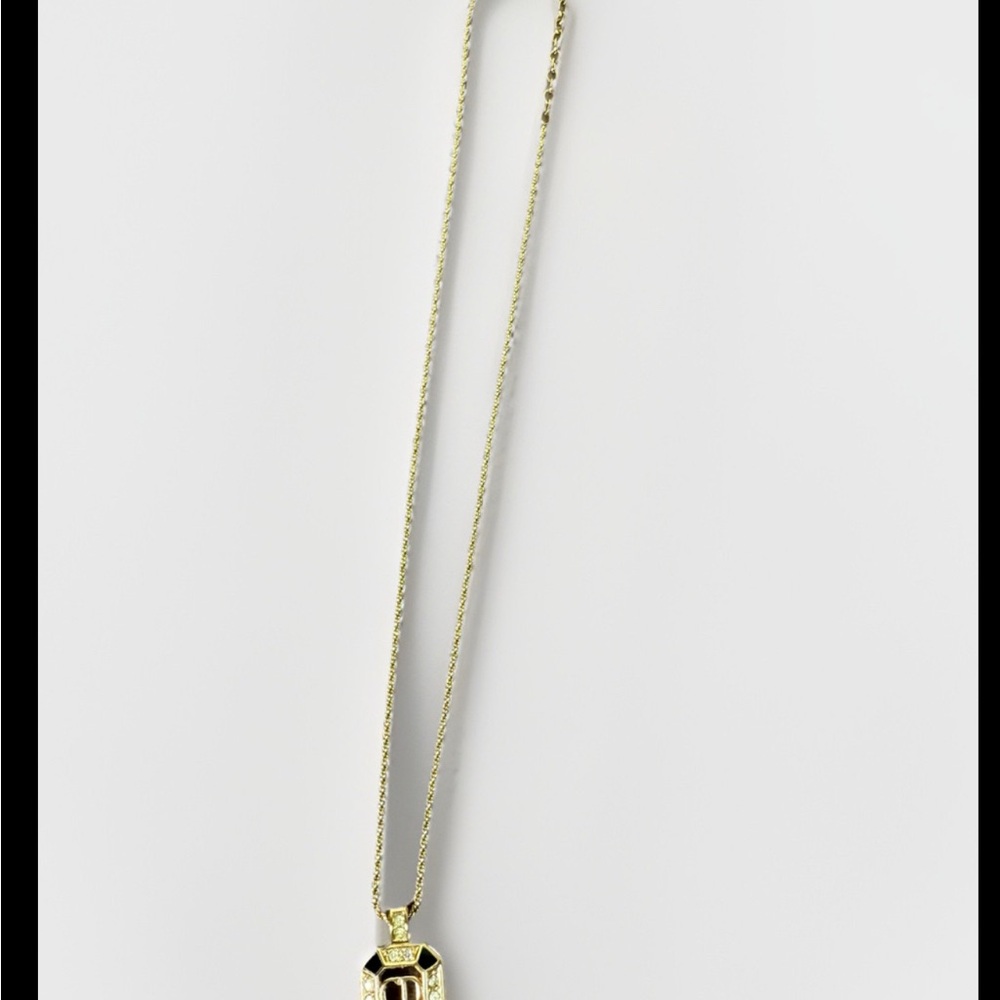 Christian Dior Necklace CD Logo Rhinestone Gold W15xH20mm Square Motif Black - Picture 4 of 11